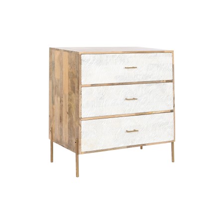 Caisson à Tiroirs Home ESPRIT Blanc Marron Doré Fer Bois de manguier Ondes Moderne 80 x 45 x 85 cm