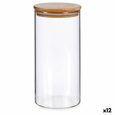 Bote Marrón Transparente Bambú Vidrio de Borosilicato 1,4 L 10,3 x 21 x 10,3 cm (12 Unidades)