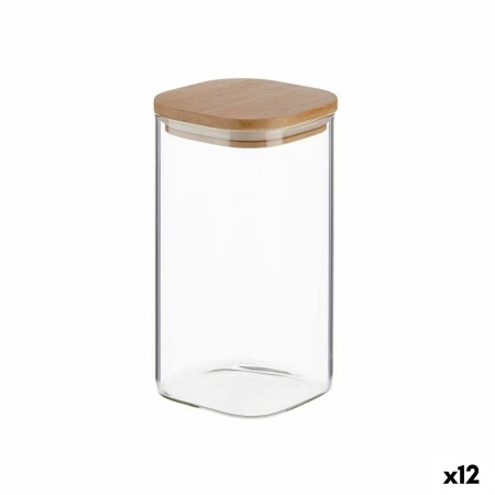 Tarro Marrón Transparente Bambú Vidrio de Borosilicato 1,5 L 10,4 x 19 x 10,4 cm (12 Unidades)