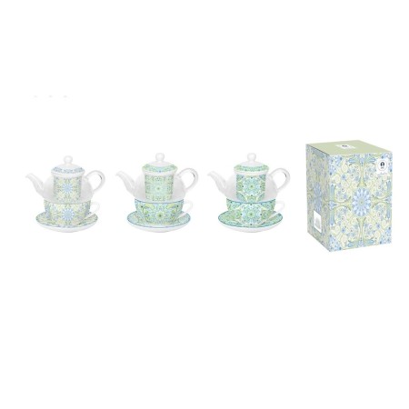 Théière DKD Home Decor Bleu Blanc Vert Verre Porcelaine (3 Unités)