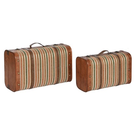 Lot de paniers Home ESPRIT Marron Multicouleur Bois Toile Colonial 60 x 24 x 37,5 cm (2 Unités)