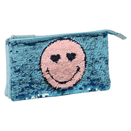 Trousse Fourre-Tout Triple Little Dreamer Smiley M744 Bleu clair (22 x 12 x 3 cm)