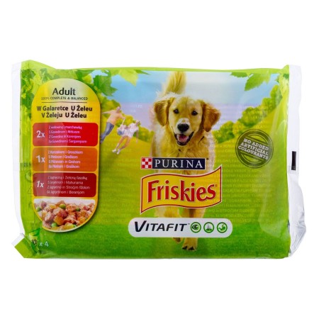 Alimentation humide Purina Friskies Poulet Veau Agneau Pois Haricots verts Carotte 4 x 100 g