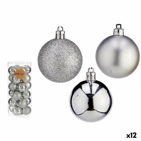 Lot de boules de Noël Argenté Plastique 5 x 6 x 5 cm (12 Unités)