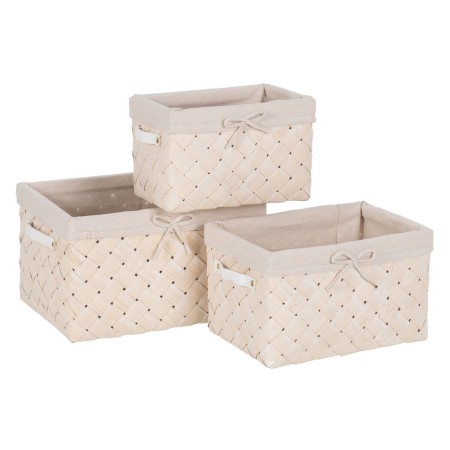 Set de basket Blanc Bois Tissu 39,5 x 30 x 24 cm (3 Unités)
