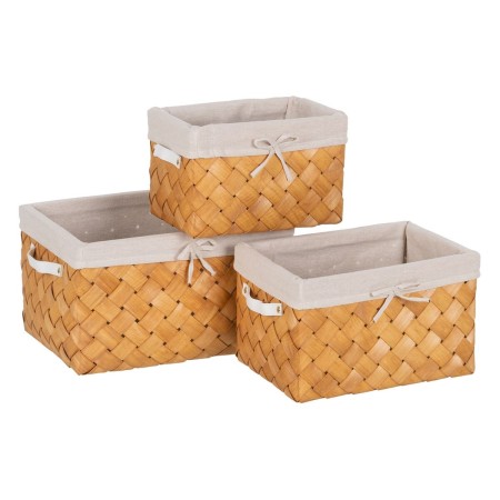 Set de basket Naturel Bois Tissu 39,5 x 30 x 24 cm (3 Unités)