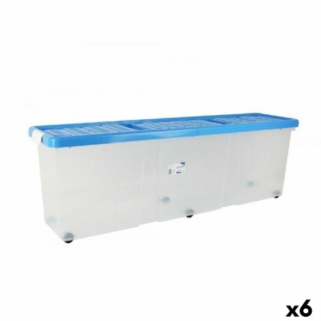 Boîte de rangement avec couvercle Tontarelli roues Transparent Plastique Bleu 120 x 30 x 39 cm (6 Unités)