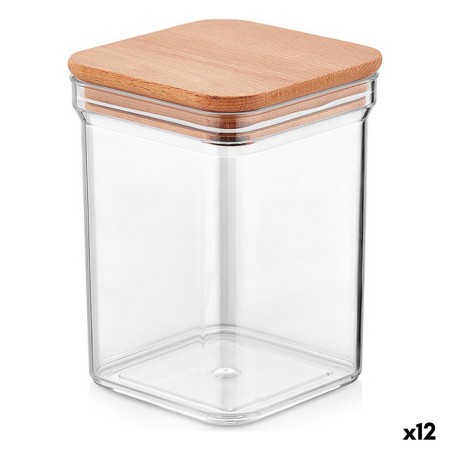 Bocal Quttin Bois Carré 1 L 10,5 x 10,5 x 14 cm (12 Unités)