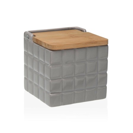 Salière avec couvercle Versa Carreaux Gris Céramique Bambou Dolomite 11 x 11 x 11 cm