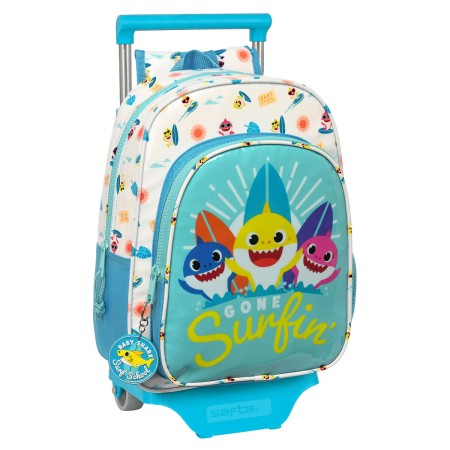 Mochila Escolar con Ruedas Baby Shark Surfing Azul Blanco 26 x 34 x 11 cm