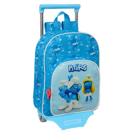 Mochila Escolar con Ruedas Los Pitufos Azul 26 x 34 x 11 cm