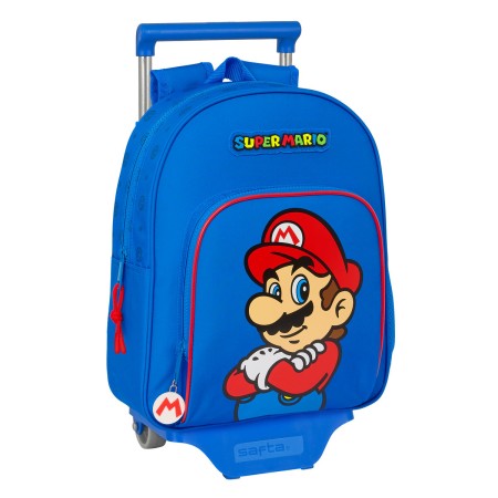 Mochila Escolar con Ruedas Super Mario Play Azul Rojo 28 x 34 x 10 cm