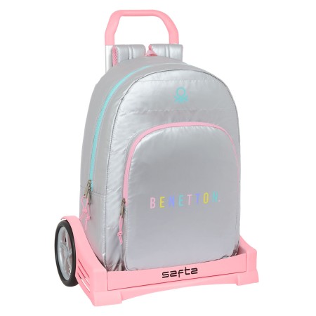 Mochila Escolar con Ruedas Benetton Silver Acolchado Plateado 30 x 46 x 14 cm