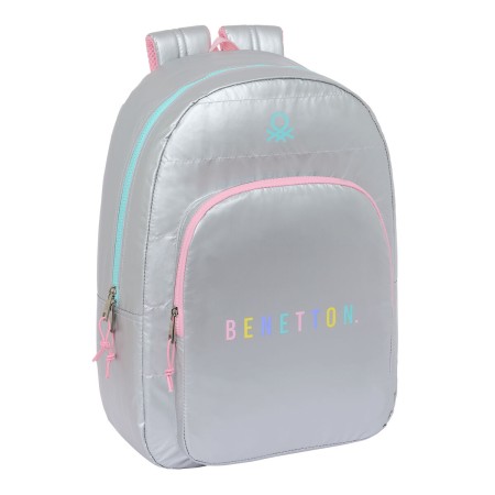 Mochila Escolar Benetton Silver Acolchado Plateado 30 x 46 x 14 cm