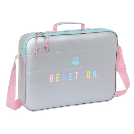 Cartera Escolar Benetton Silver Acolchado Plateado 38 x 28 x 6 cm
