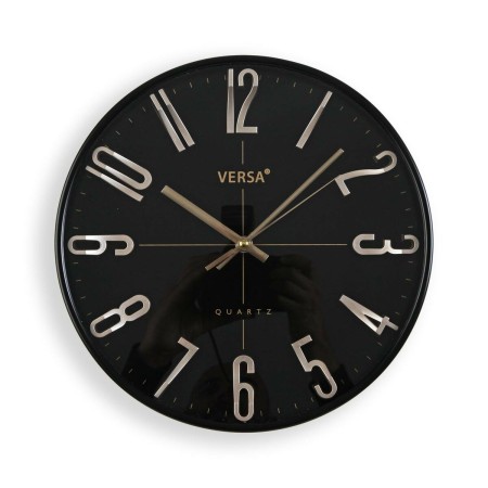 Horloge Murale Versa Noir Doré Plastique Quartz 4,3 x 30 x 30 cm