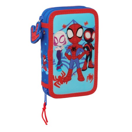 Plumier Doble Spidey Rojo Azul 12.5 x 19.5 x 4 cm (28 piezas)