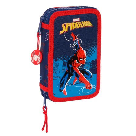 Plumier double Spider-Man Neon Blue marine 12.5 x 19.5 x 4 cm (28 Pièces)