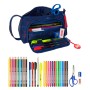 Estuche Escolar con Accesorios Spider-Man Neon Azul marino 20 x 11 x 8.5 cm (32 Piezas)