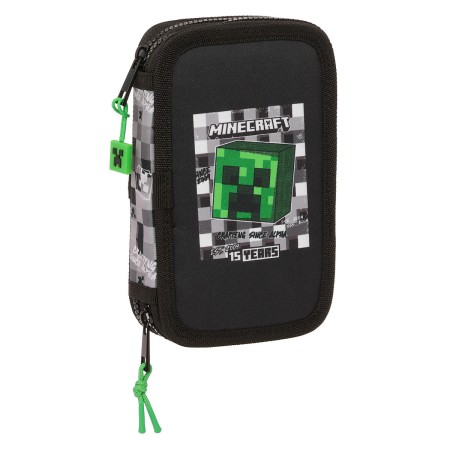 Plumier Doble Minecraft Negro Verde Gris 12.5 x 19.5 x 4 cm (28 piezas)