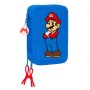 Pochette à crayons triple Super Mario Play Bleu Rouge 12.5 x 19.5 x 5.5 cm (36 Pièces)