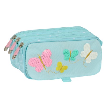 Portatodo Triple Moos Butterflies Azul claro 21,5 x 10 x 8 cm