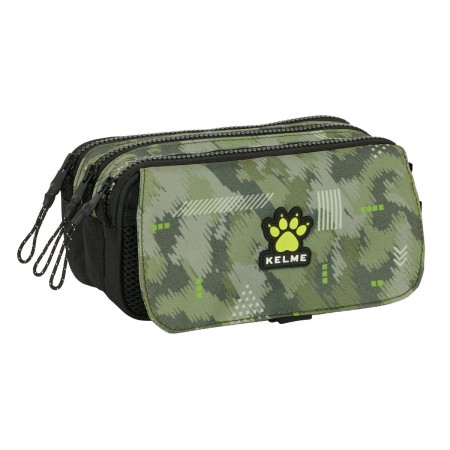 Trousse Fourre-Tout Triple Kelme Travel Noir Vert 21,5 x 10 x 8 cm