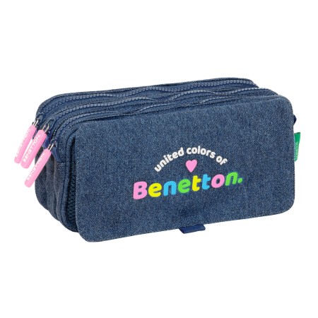 Trousse Fourre-Tout Triple Benetton Denim Bleu 21,5 x 10 x 8 cm