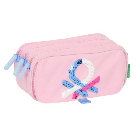 Trousse Fourre-Tout Triple Benetton Pink Rose 21,5 x 10 x 8 cm