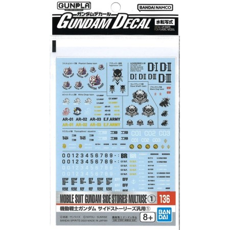 Set de pegatinas Bandai GD-136 - Mobile Suit Gundam Side Stories Multiuse