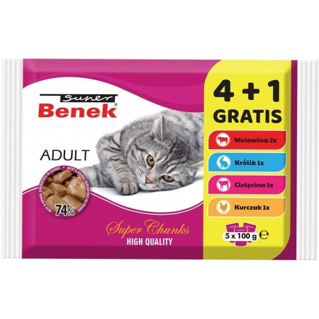 Aliments pour chat Super Benek 5 x 100 g Poulet Veau Lapin