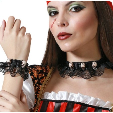 Ensemble Collier et Bracelets Pirates Crâne