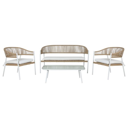 Ensemble de Table, Banc et 2 Chaises Home ESPRIT Aluminium Verre rotin synthétique 126 x 63 x 67 cm