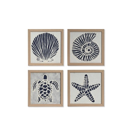 Jeu de 4 tableaux Home ESPRIT méditerranéen Marin 22 x 2 x 22 cm (4 Pièces)
