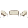 Ensemble Table avec 3 Sièges Home ESPRIT Blanc Noir Beige Métal Verre rotin synthétique 130 x 76 x 83 cm