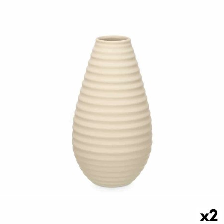 Vase Beige Céramique 22 x 44 x 22 cm (2 Unités) Rayures