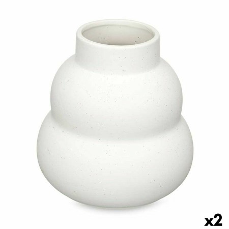Vase Blanc Dolomite 19 x 21 x 19 cm (2 Unités) Ondes