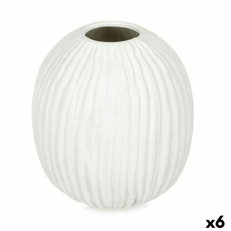 Vase Blanc Dolomite 15 x 18 x 15 cm (6 Unités) Sphère Rayures