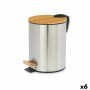 Poubelle à pédale Marron Argenté Bambou Acier inoxydable 3 L (6 Unités)