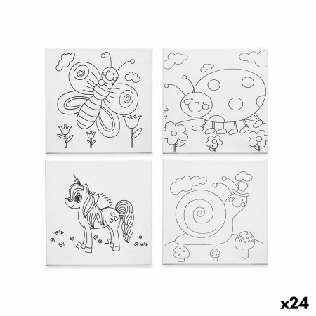 Lienzo Blanco Tela 25 x 25 x 1,5 cm Para pintar Animales (24 Unidades)