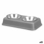 Comedero para Mascotas Gris Metal 35 x 7,5 x 19 cm Doble (12 Unidades)