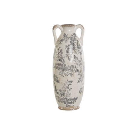 Vase Home ESPRIT Blanc Marron Gris Grès Feuille d'une plante 13 x 13 x 35 cm