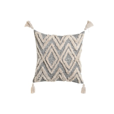 Coussin Home ESPRIT Blanc Gris Pompons Boho 45 x 15 x 45 cm