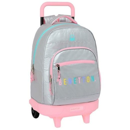 Cartable à roulettes Benetton Argenté 33 x 22 x 45 cm Rembourré