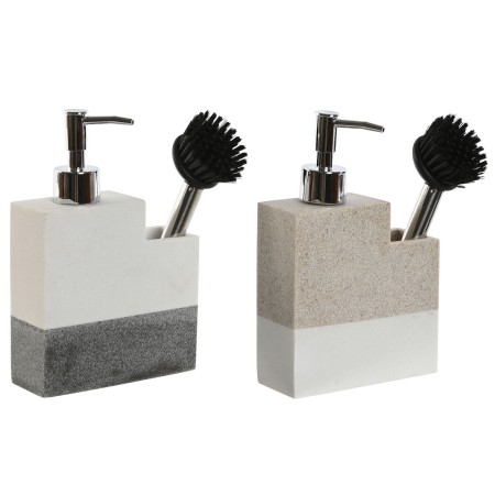 Brosse à récurer avec manche et distributeur de savon Home ESPRIT Blanc Beige Gris 11 x 9,3 x 16,6 cm (2 Unités)