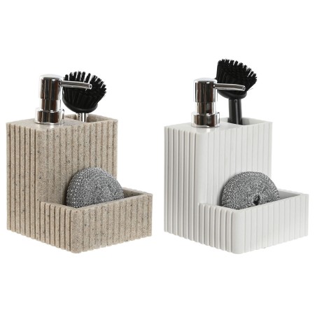 Brosse à récurer avec manche et distributeur de savon Home ESPRIT Blanc Beige 11,5 x 11,5 x 18 cm (2 Unités)