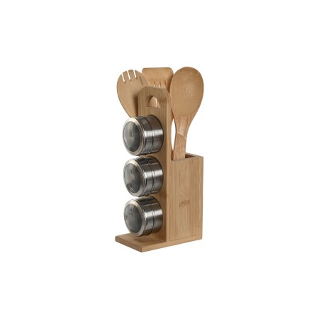 Soporte para Utensilios de Cocina Home ESPRIT Plateado Bambú Acero Inoxidable 8 x 13 x 27 cm 6 Piezas