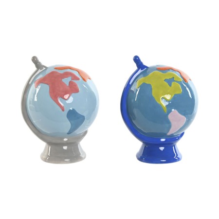 Hucha Home ESPRIT Dolomita Globo Terraqueo 14,5 x 13,5 x 19 cm (2 Unidades)