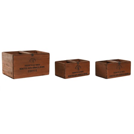 Cajas de almacenamiento Home ESPRIT Marrón Madera de abeto 35 x 25 x 20 cm 3 Piezas