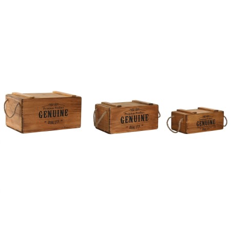 Boîtes de rangement Home ESPRIT Genuine Naturel Bois d'épicéa 38 x 24 x 20 cm 3 Pièces